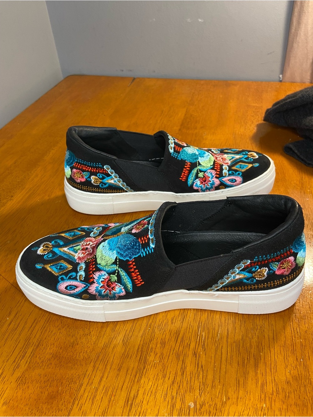 Johnny Was Black Slip-On Sneakers with Turquoise Butterfly Embroidery - Picture 5 of 12